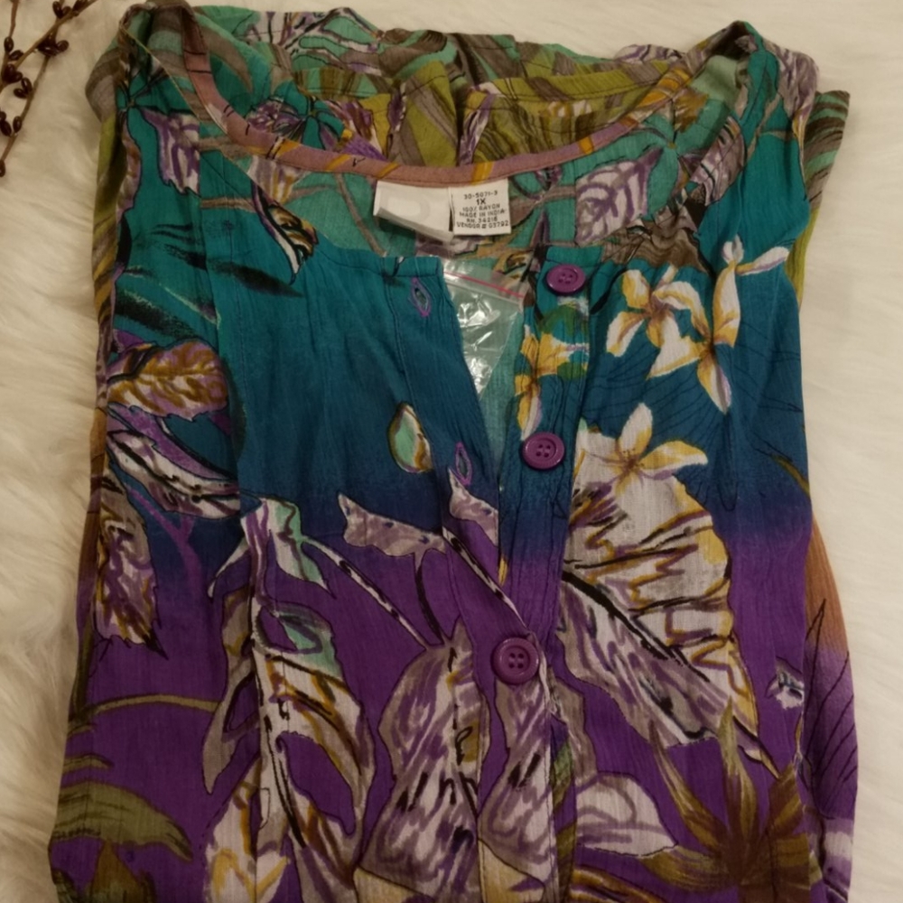 Roaman's button down print top